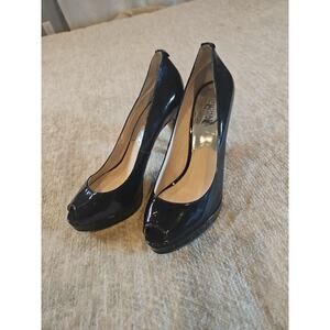 Michael Kors York Platform Black Patent Leather Heel Peep Toe Pump WOMENS 9.5